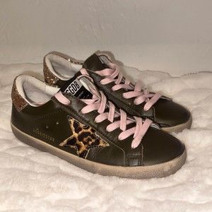 GGDB Golden Goose Super-Star Sneakers Women's Size 36 Green w/Pink Glitter